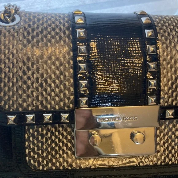 Michael Kors Black Patent Studded Chain Shoulder or Crossbody - Picture 3 of 11